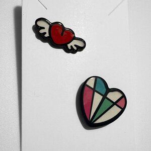 Heart Pins Set | Red Winged Heart & Multicolor Heart Pin | New